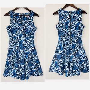 Michael Michael Kors Size 4 Blue Paisley Fit Flare Dress Sleeveless Back Zip